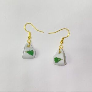 Christmas Earrings | Tea Cup Earrings with Christmas Tree Print🎄☕️✨